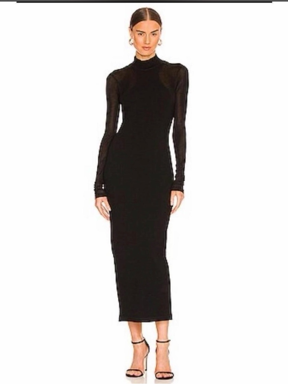 All saints Norma black mock neck long sleeve midi bodycon dress 8